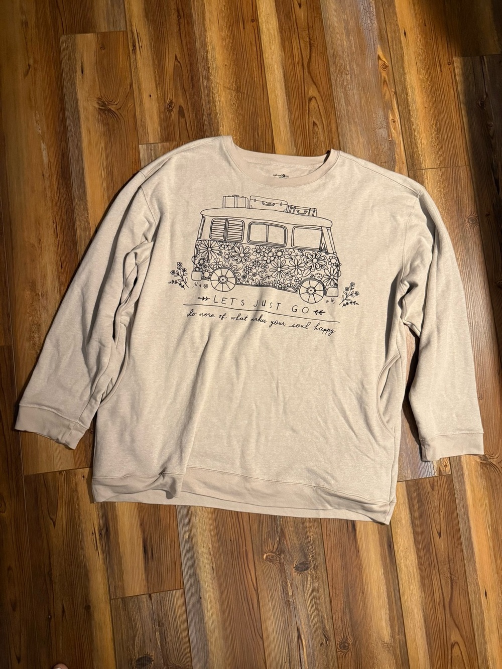NATURAL LIFE Beige 'Let's Just Go' Floral Camper Pullover